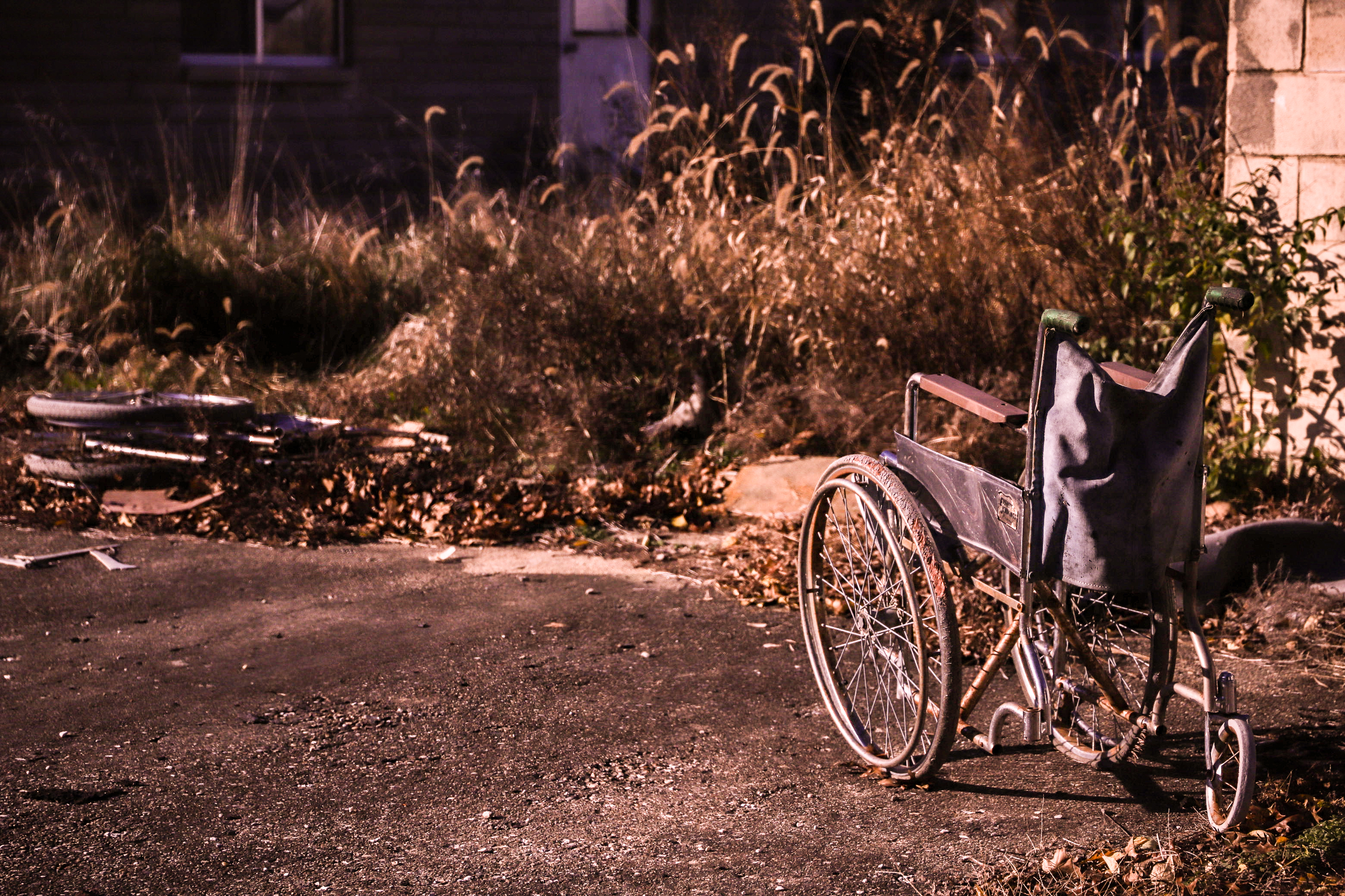 Lone wheelchair in a hallway